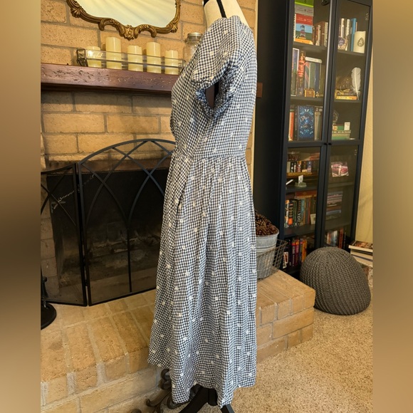 SOLD MADEWELL Embroidered Gingham Faux Wrap Tie Waist Midi Dress - Small - Picture 5 of 16